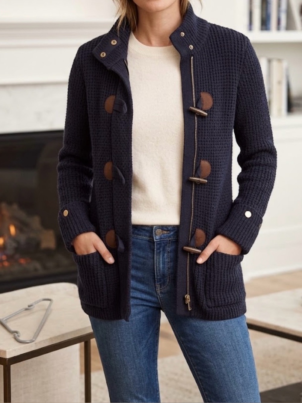 Preloved TH Chunky-Knit Cardigan Jacket XS Navy